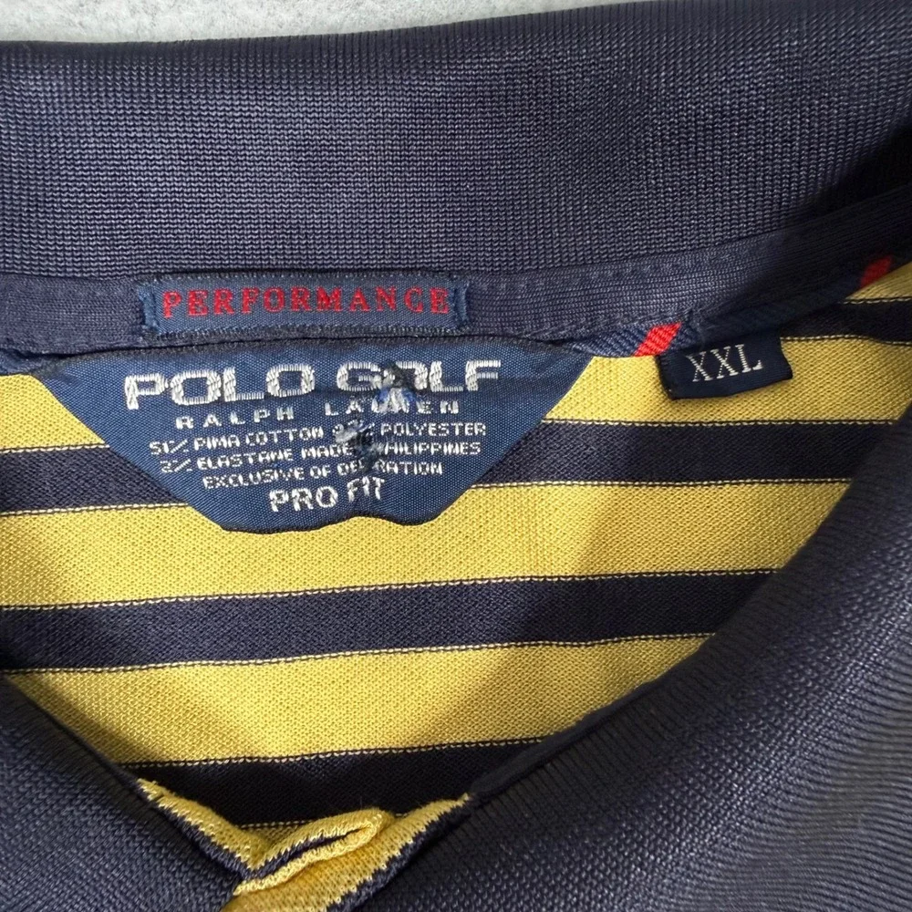 Polo Golf Ralph Lauren Performance Big Pony Striped Polo Shirt Yellow Navy XXL